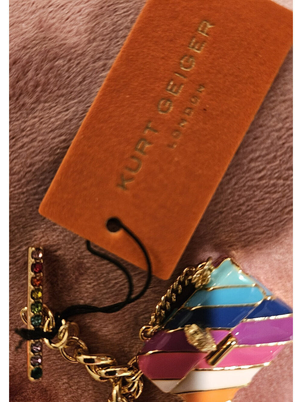 NWT KURT GEIGER LONDON MULTI CHARMS CRYSTAL BRACELET - BE KIND, RAINBOW, LOBSTER - Picture 6 of 7